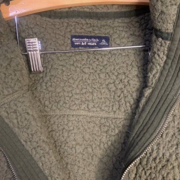 ABERCROMBIE & FITCH Women’s SZ XL Soft A&F Olive Green Zip-Up Fleece Sherpa Jack - Picture 2 of 5